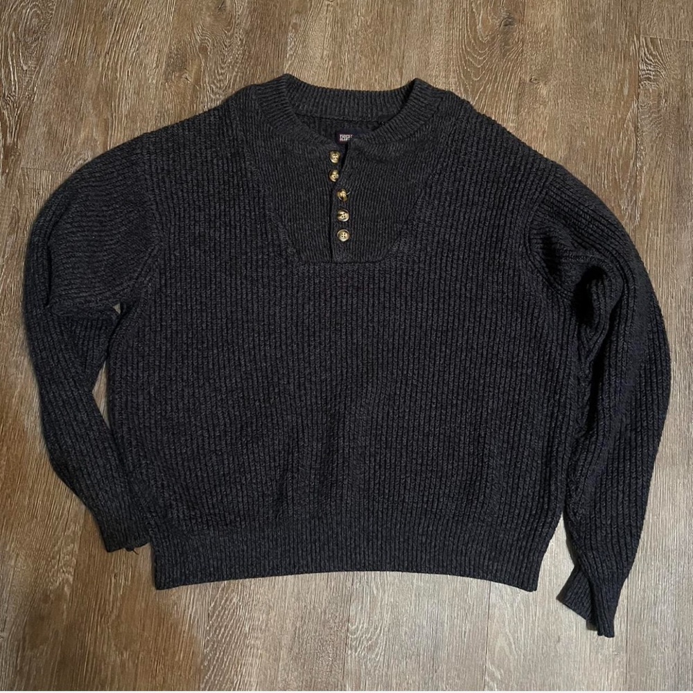 Vintage Navy Henley Sweater with Button Detail
